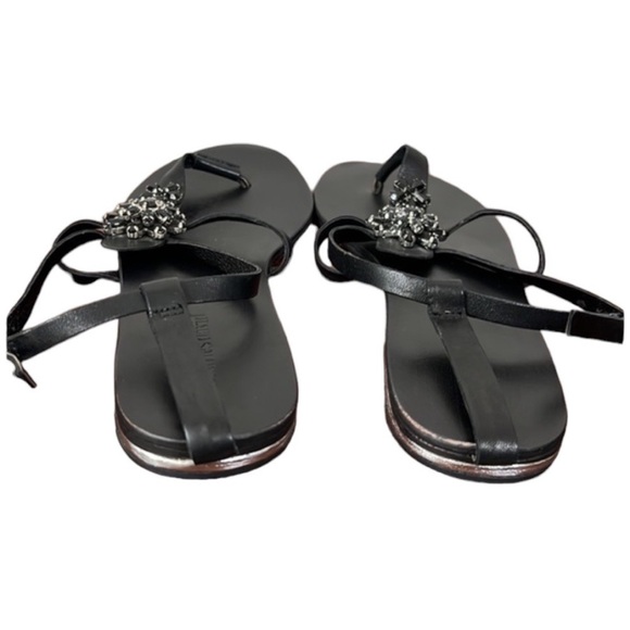 Charles David Black Embellished Jeweled Ankle Strap Flat Sandal Size 8 - Picture 6 of 11